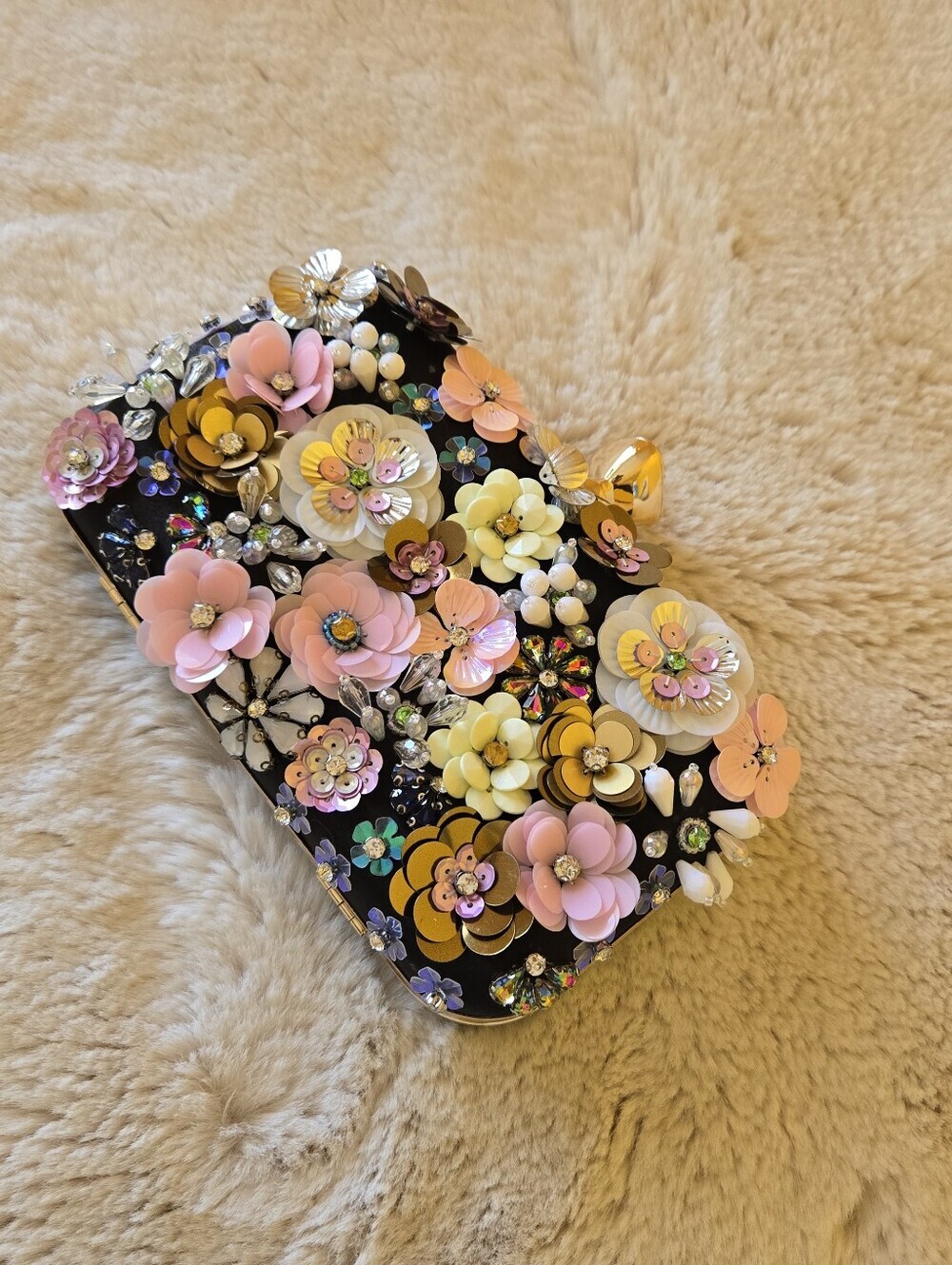 Women's Evening Bag Flower Party Prom Clutch Purse Floral Bride Black Handbag - Picture 16 of 16